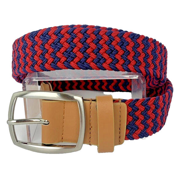 Five Four Other - Five Four Men’s Woven Cord Belt Navy Blue/Red Leather Accents Size Large